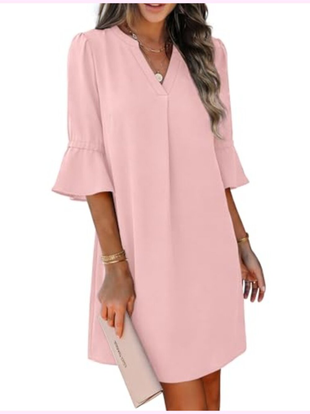 V Neck Ruffle Sleeve Shift Dress with Pockets for Summer